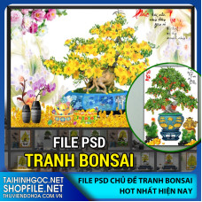 File psd tranh Bonsai mai đào 2023